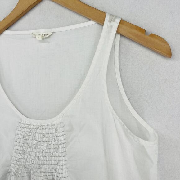 EILEEN FISHER Tank Top S Organic Cotton Voile Sheer Smocked Shell White - Picture 2 of 15